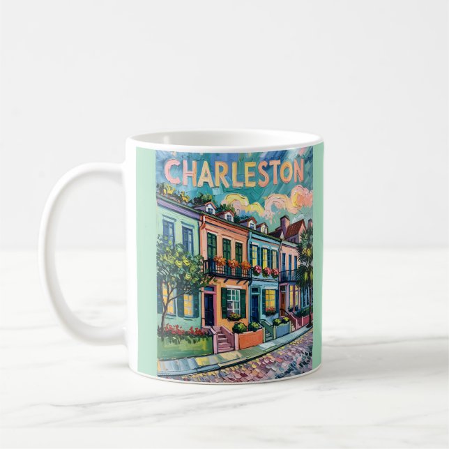 Charleston Rainbow Row SC Colorful Van Gogh Retro Kaffeetasse (Links)