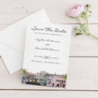 Charleston Rainbow Row SC Save the Date Wedding