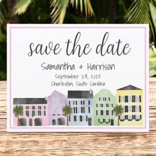 Charleston Save the Date Rainbow Row Hochzeit Postkarte