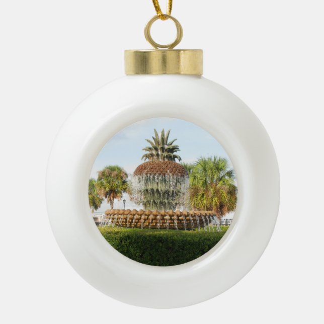 Charleston Sc-Ananas-Brunnen, Ufergegend-Park Keramik Kugel-Ornament (Vorderseite)