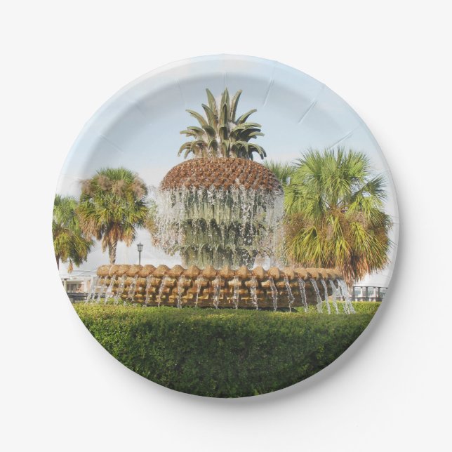Charleston Sc-Ananas-Brunnen, Ufergegend-Park Pappteller (Vorderseite)