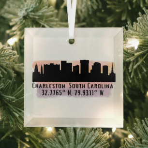 Charleston SC City Skyline Ornement en verre