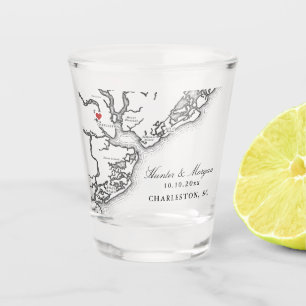 Charleston SC Karte Elegant Black and White Weddin Schnapsglas