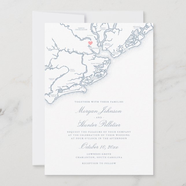 Charleston SC Karte Elegant Dusty Blue Wedding (Vorderseite)