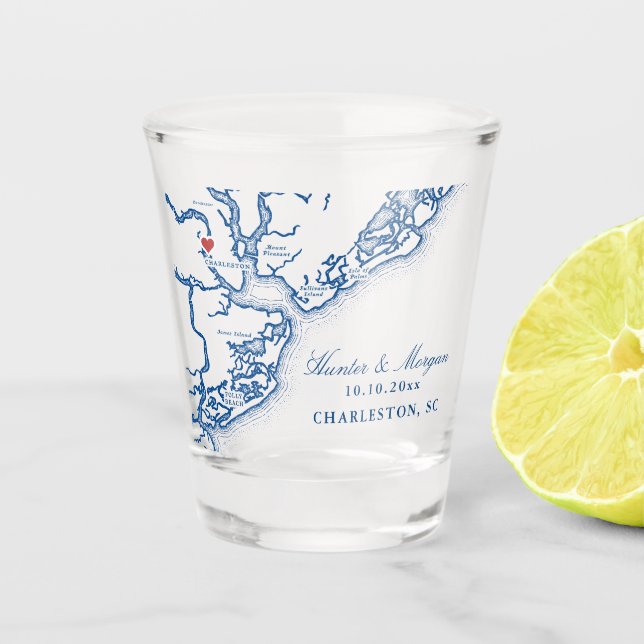 Charleston SC Karte Elegant Navy Blue Gastgeschenk Schnapsglas (Vorderseite)