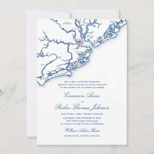 Charleston SC Karte Elegant Navyblaue Hochzeit