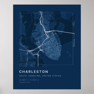 Charleston SC Navy Blau Stadtplan Kunstprint Poster