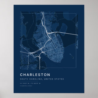 Charleston SC Navy Blau Stadtplan Kunstprint Poster