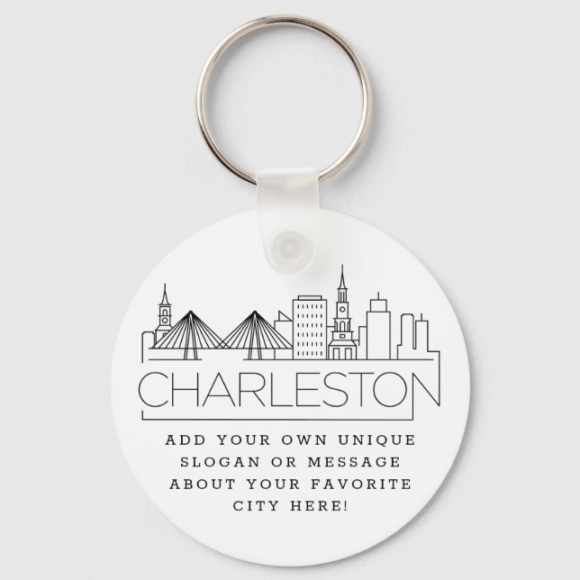 Charleston, SC Stylized Skyline | Benutzerdefinier Schlüsselanhänger (Vorderseite)