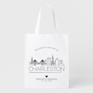 Charleston, SC Wedding   Stilisierte Skyline Wiederverwendbare Einkaufstasche