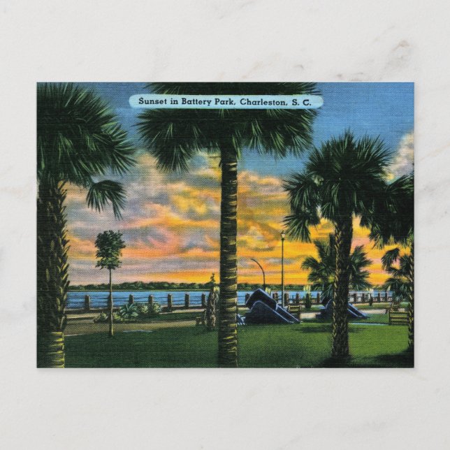Charleston, South Carolina, Batteriepark, Vintag Postkarte (Vorderseite)