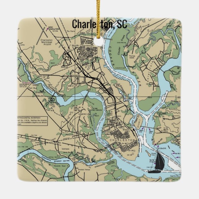 Charleston South Carolina Chart Keramikornament (Rückseite)