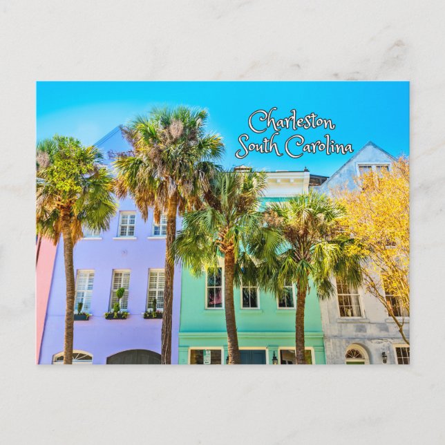 Charleston, South Carolina Farbenfrohe Gebäude Postkarte (Vorderseite)