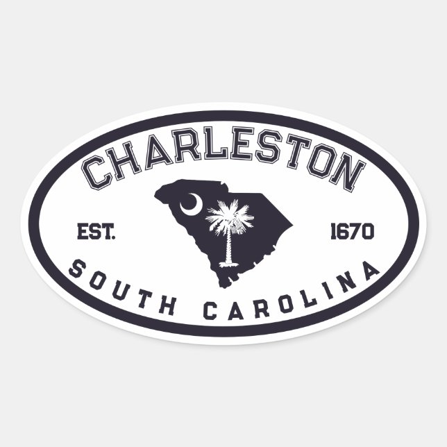 Charleston South Carolina Flag Map Navy Souvenirs Ovaler Aufkleber (Vorderseite)