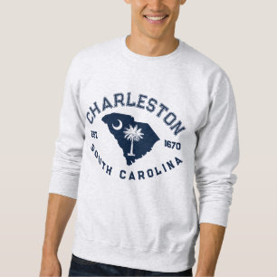 Charleston South Carolina Flaggenkarte Navy Palmet Sweatshirt