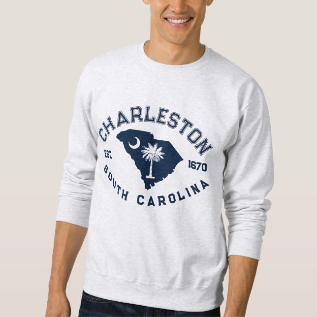 Charleston South Carolina Flaggenkarte Navy Palmet Sweatshirt (Vorderseite)