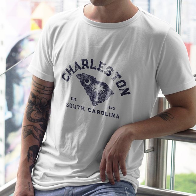 Charleston South Carolina Navy Map Flag T-Shirt (Von Creator hochgeladen)