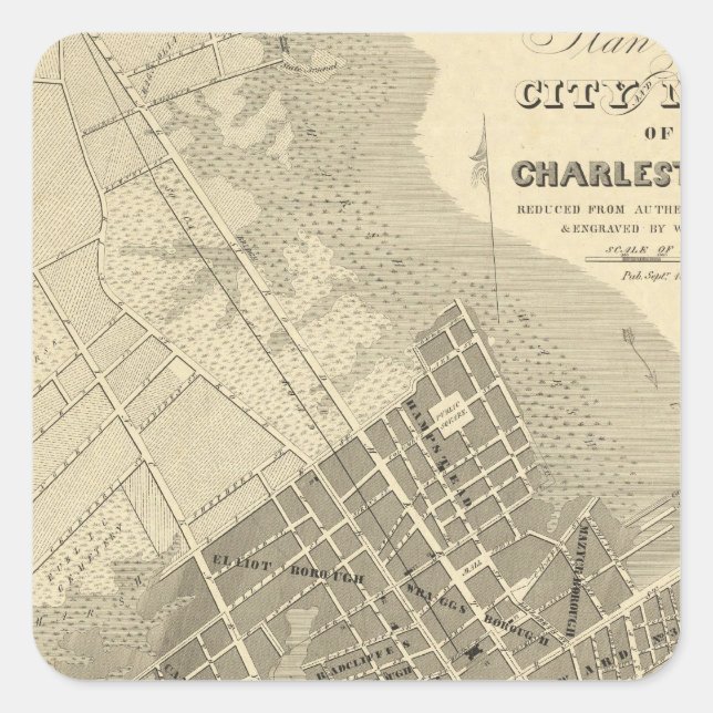 Charleston, South Carolina Quadratischer Aufkleber (Vorderseite)