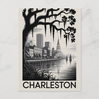 Charleston South Carolina Schwarz Weiß Holzschnitt Postkarte