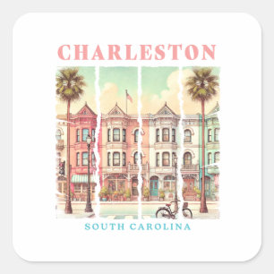 Charleston, South Carolina - Vintage King Street Quadratischer Aufkleber