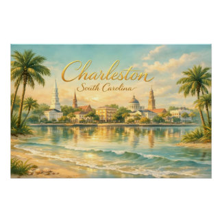 Charleston, South Carolina Vintage Strand, Kirche Poster