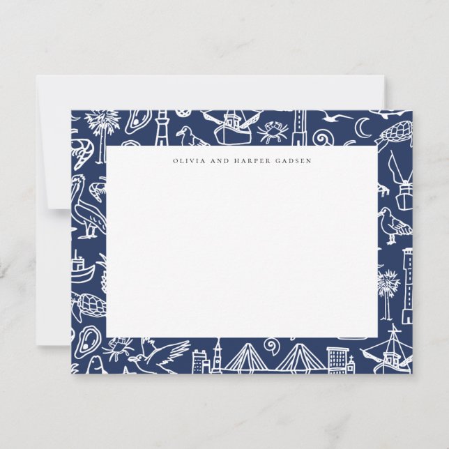Charleston Toile Border Navy Blue Dankeschön Karte (Vorderseite)