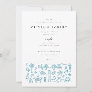 Charleston Toile Border of Blue Engagement Party Einladung
