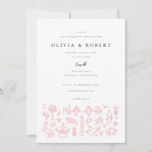 Charleston Toile Border of Pink Engagement Party Einladung