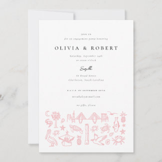 Charleston Toile Border of Pink Engagement Party Einladung