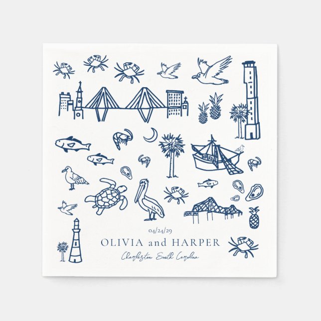 Charleston Toile in Navy Blue Napkin Serviette (Vorderseite)