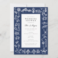Charleston Toile Navy Blue Dusche Einladung