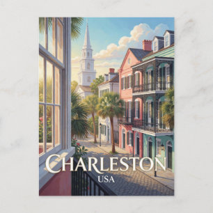 Charleston USA Rainbow Row Reise Postkarte