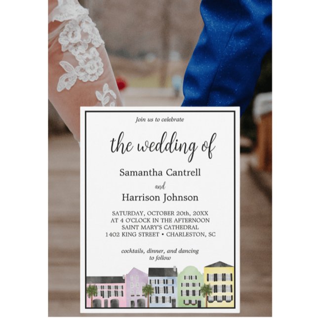 Charleston Watercolor Rainbow Row Wedding Einladung (Von Creator hochgeladen)