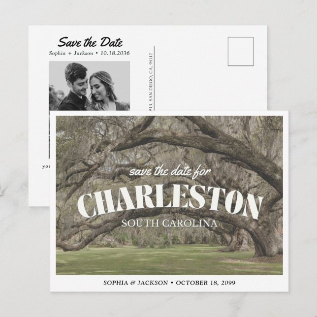 Charleston Wedding Save the Date Retro Postkarte (Vorne/Hinten)