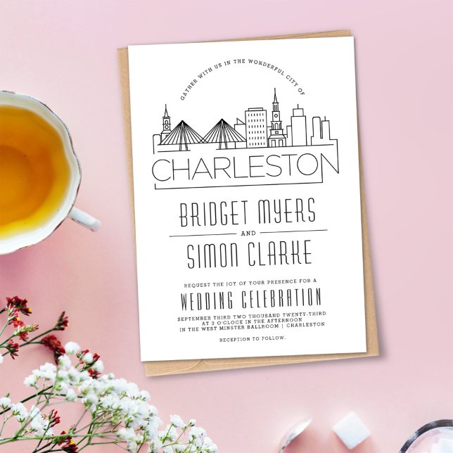 Charleston Wedding | Stilisierte Skyline-Einladung Einladung (Von Creator hochgeladen)