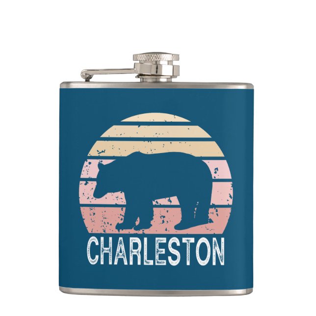 Charleston West Virginia Retro Bear Flachmann (Vorderseite)