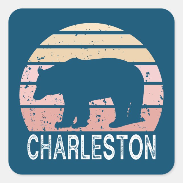 Charleston West Virginia Retro Bear Quadratischer Aufkleber (Vorderseite)