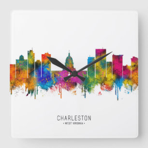 Charleston West Virginia Skyline Quadratische Wanduhr