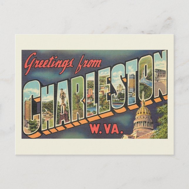 Charleston WV Grossbuchstabe Gruß Vintag Postkarte (Vorderseite)