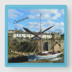 Charlestown Cornwall England Poldark Ort Quadratische Wanduhr