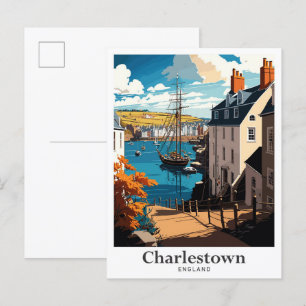 Charlestown England Vintage Reiseillustration Postkarte