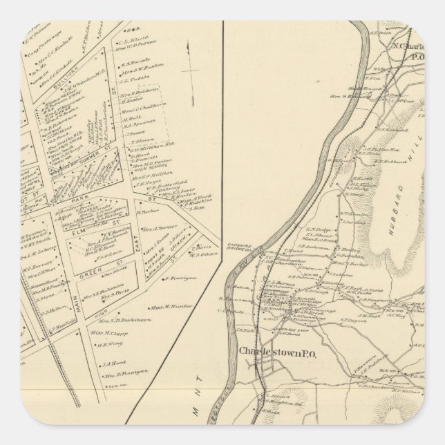 Charlestown, Langdon, Sullivan Co Quadratischer Aufkleber (Vorderseite)