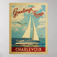 Charlevoix Sailboat Vintage Travel Michigan