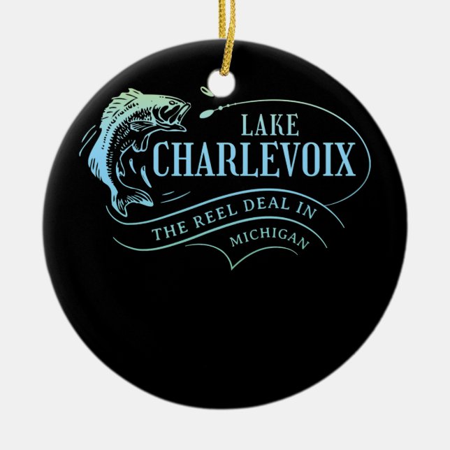 Charlevoix-See Fischen Familie Michigan Keramik Ornament (Vorne)