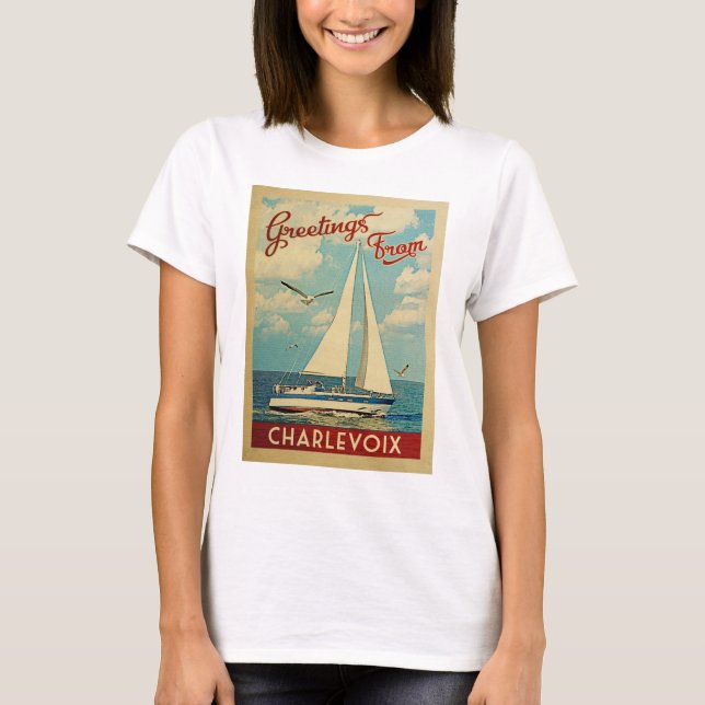 Charlevoix T - Shirt Sailboat Vintag Michigan (Vorderseite)