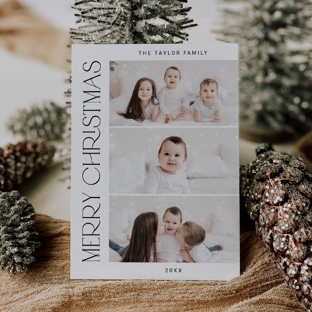 CHARLIE Black Printable 3 Family Foto Weihnachten (CHARLIE Black Printable 3 Family Photo Christmas Holiday Card)