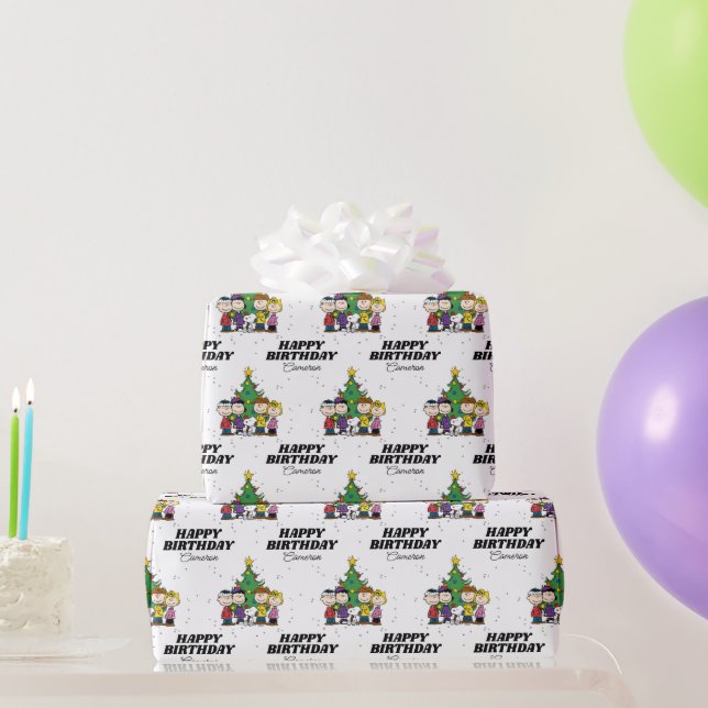 Charlie Brown Christmas Birthday | Name hinzufügen Geschenkpapier (Partygeschenke)