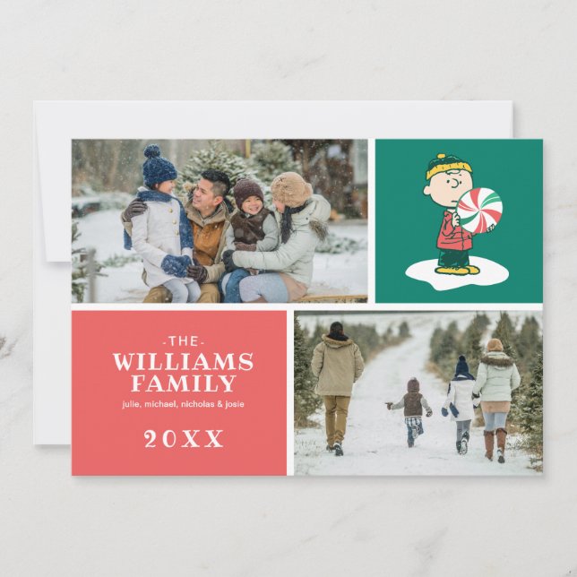 Charlie Brown Peppermint Candy Feiertagskarte (Vorderseite)