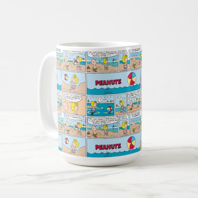 Charlie Brown & Sally am Strand Kaffeetasse (Vorderseite Links)