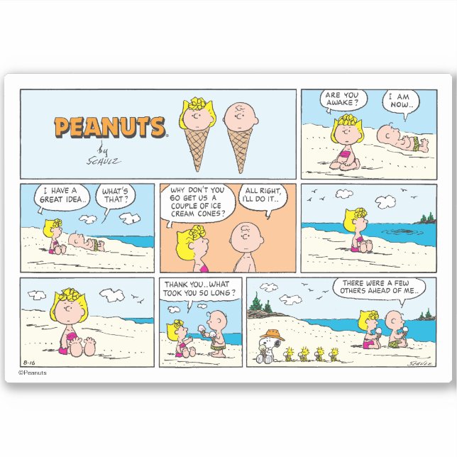 Charlie Brown & Sally Ice Cream am Strand Aufkleber (Vorderseite)